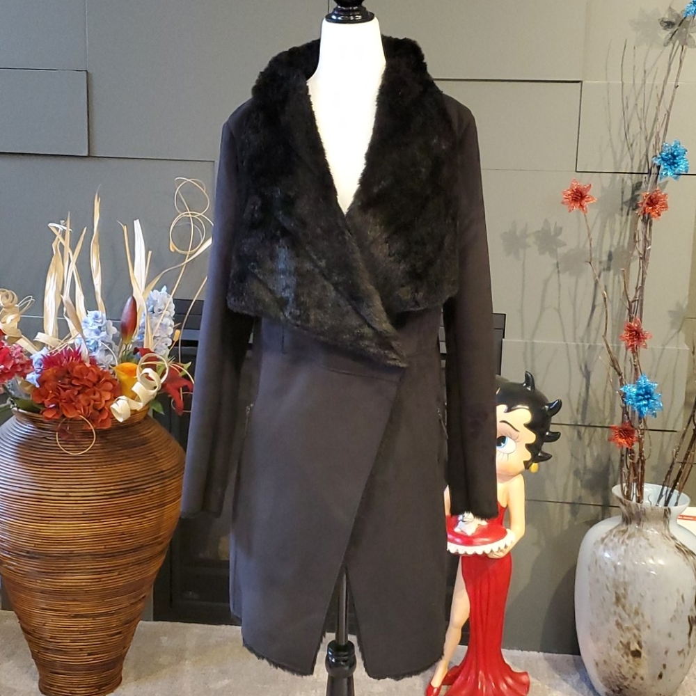 EUC Ciacomo Faux Fur Lined Faux Suede Coat